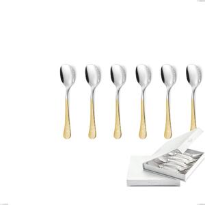 Confezione a libro 6 pezzi cucchiaini gelato Hermitage oro, acciaio 18-10, oro 24 carati lucido, spessore 2.5 mm