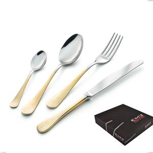 Set di posate 75 pezzi Hermitage oro in confezione regalo, acciaio 18-10, oro 24 carati lucido, spessore 2.5 mm