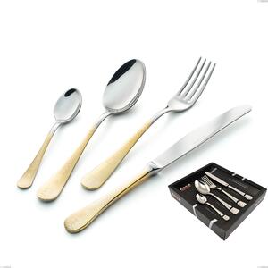 Set Posate HERMITAGE ORO 24 pezzi in acciaio 18/10 lucidate a specchio spessore 2,5 mm in Confezione Vetrina