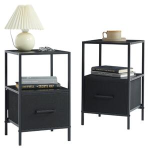 CASABEL Set 2 Comodini, 30x30x50, nero, Set di 2 Comodini neri con cassetto di tessuto rigido, design pratico e resistente