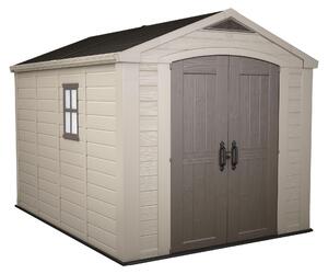 Factor 8x11 - Casetta da Giardino 256,50x243x331,50 cm 2 Ante per deposito attrezzi finitura effetto legno in Resina Beige
