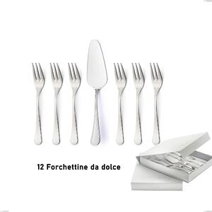 Confezione a libro 13 pezzi, forchettine pi� paletta dolce Impero Argento 8 micron, Acciaio inox Aisi 304 Finitura Argentata, spessore argento 8 micron, spessore posata 3 mm
