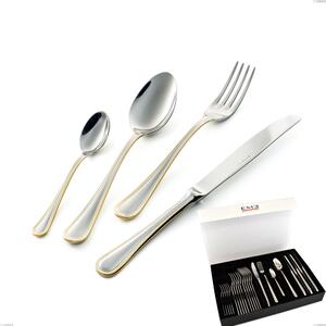 Set di posate 24 pezzi Impero oro in confezione panoramica a libro coltello economico, acciaio 18-10, oro 24 carati lucido, spessore 2.5 mm