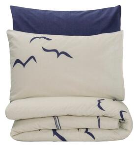 Set copripiumino e federa blu/color crema in cotone renforcé per letto singolo 140x200 cm Larum – Mijolnir