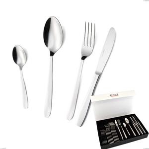 Set di posate 24 pezzi katya in confezione panoramica a libro coltello economico, Acciaio inox Aisi 304 Posate Lucide, spessore 2 mm