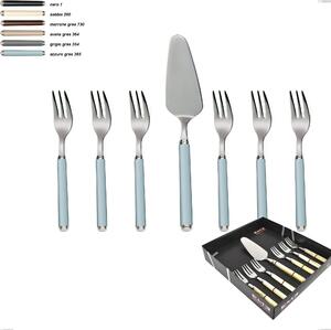 Confezione vetrina 7 pezzi, forchettine pi� paletta dolce linea gres, acciaio 18/10 aisi 304 manici in acrilico