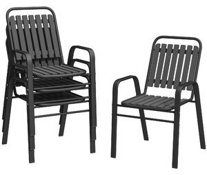 Set 4 Sedie da Giardino 56x66x91 cm Impilabili in Acciaio e PP Nero
