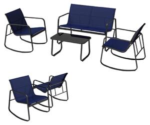 KOMFOTTEU 4 pezzi. Set di mobili da giardino, set da balcone con 2 sedie a dondolo, panca e tavolo da balcone, salottino da giardino in tessuto Textilene, set da giardino e mobili da terrazza (blu navy)