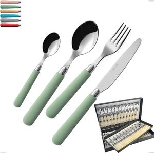 Astuccio 75 pezzi posate macarons, Acciaio inox 18.10 manici in acrilico inox lucido