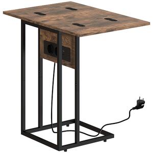 HOMCOM Tavolino da Salotto a C Espandibile con 2 Stazioni di Ricarica, in Legno e Metallo, 39x29x57 cm, Nero e Marrone | Aosom Italy