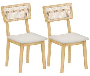 HOMCOM Set 2 Sedie Vintage Con Schienale Traforato - Legno E Tessuto, Bianco, 49x56x96cm