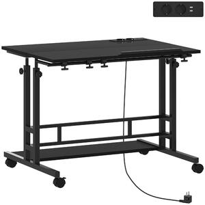 HOMCOM Scrivania con Altezza Regolabile, con Ruote, Prese e Porte USB, 80x60 cm, Nero | Aosom Italy
