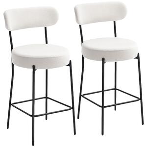 HOMCOM Set di 2 sgabelli da bar in tessuto bouclé con schienale curvo e poggiapiedi, 49x52x95cm, Crema | Aosom Italy