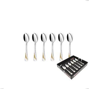 Confezione vetrina 6 pezzi moka Milano Inciso Oro , 18/10 (AISI304) finitura inox lucido e oro, spessore 2,5 mm