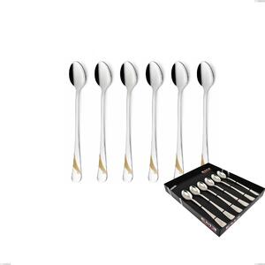 Confezione vetrina 6 pezzi cucchiaini bibita Milano Inciso Oro , 18/10 (AISI304) finitura inox lucido e oro, spessore 2,5 mm