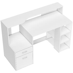 HOMCOM Scrivania con 2 cassetti, scaffali aperti e mensola per stampante, 137x55x92 cm, Bianco | Aosom Italy
