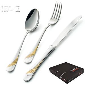 Set Posate MILANO INCISO ORO 49 pezzi in acciaio 18/10 lucidate a specchio spessore 2,5 mm in Confezione Regalo