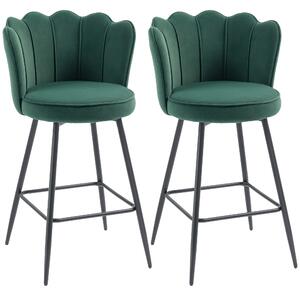 HOMCOM Set di 2 sgabelli da bar con schienale e poggiapiedi, Gambe in acciaio, 54 x 55 x 97 cm, Verde scuro | Aosom Italy