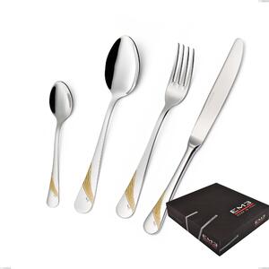 Set di posate 75 pezzi Milano Inciso Oro in confezione regalo , 18/10 (AISI304) finitura inox lucido e oro, spessore 2,5 mm