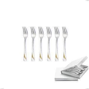 Confezione a libro 6 pezzi forchette dolce Milano Inciso Oro , 18/10 (AISI304) finitura inox lucido e oro, spessore 2,5 mm