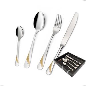 Set Posate MILANO INCISO ORO 24 pezzi in acciaio 18/10 lucidate a specchio spessore 2,5 mm in Confezione Vetrina
