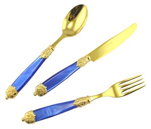 Servizio posate Mirage, in Confezione vetrina 24 pezzi 6 posti tavola , Ghiere oro Tin Gold 18.10 (AISI 304) Blu perlato