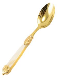 Cucchiaio da Tavola Mirage in Ghiere oro Tin Gold 18.10 (AISI 304) manico perlato doppia ghiera lavabili in lavastoviglie Avorio Perlato