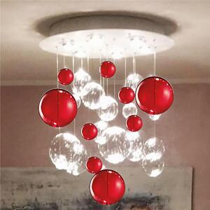 Plafoniera da Soffitto solida base inox a taglio laser Bolero 25 SFERE CRISTALLO Dimensioni 60x60xh 70 cm G10 6x Max 50 Watt 7,5 kg e diffusori con sfere in vetro cristallo Rosso