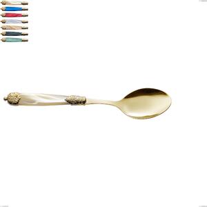 Cucchiaio da servizio Mirage Perlato Tin gold, acciaio 18.10 con finitura pvd dorata colorato, manici in metacrilato, lunghezza 246 mm