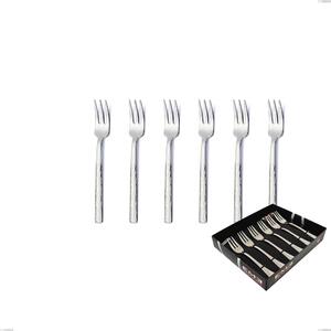 Confezione vetrina 6 pezzi forchettine dolce Marte, Acciaio inox 18/10 (AISI304), Lavorazione martellata, spessore 2.5 mm