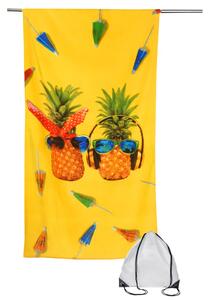 TELO MARE FOTOGRAFICO IN SPUGNA MISURA GRANDE CM. 80x160 ANANAS SOUND completo di zaino spiaggia