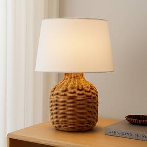 Lampada da comodino Lirenda Lindby, Bianco / Opale, Soggiorno / Sala da pranzo, Legno, Scandinavo, Lampada da tavolo