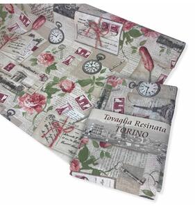 TOVAGLIA ANTIMACCHIA RESINATA TORINO SHABBY ROSA Cm. 140x140 x4 persone