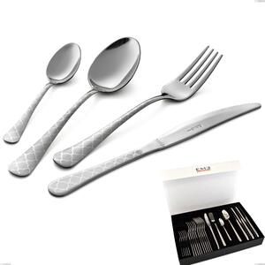 Set di posate 24 pezzi Oxford Damask in confezione panoramica a libro coltello economico, Acciaio 18/0 (aisi 430) Acciaio inciso al Laser, spessore 2 mm mm