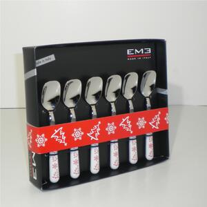 Cucchiaini da Gelato 6 pezzi Bianco Natale in acciaio 18/C in confezione Regalo