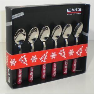 Cucchiaini da Caff� 6 pezzi PERLA ROSSO Natale in acciaio 18/C in confezione Regalo
