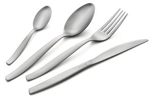 Servizio Posate in acciaio 24 pezzi 6 posti tavola con coltelli bistecca SHARK Sabbiato in acciaio 18.C Satinato spessore 2 mm in confezione salvaspazio