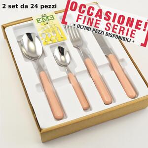 Servizio Posate 48 pezzi 12 POSTI TAVOLA colorate BRIO ROSA 53 EME inox 18/10 MANICO In ABS