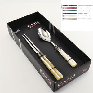 Confezione Vetrina 2 Coppie di bacchette per cucina asiatica e cucchiao Frutta 220 mm vari colori
