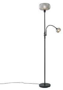 Lampada da terra di design nera con vetro fumé 2 luci - Brianna