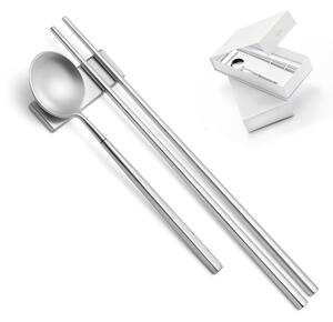 Set KYOTO SUSHI SABBIATO in acciaio 18.10 forgiato accoglie 3 posate finitura inox Sabbiato pi� poggia posate in confezione regalo a Libro