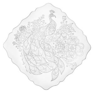 Sottopiatto in cristallo acrilico TASTY QUADRATO SMALL PEACOCK Dimensioni 27x27xh 2 cm spessore 4 mm Finemente inciso con l'elegante e fiero pavone