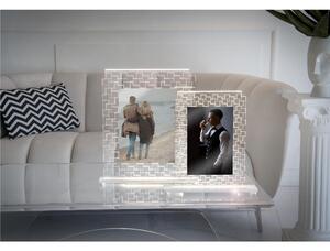 Cornice Portafoto Luminosa Doppia in Plexiglass Dimensioni 24x5x h 30 cm PER FOTO 13x18 cm trasparente argento