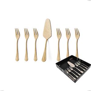 Confezione vetrina 7 pezzi dolce Royal Retr� PVD Gold, Acciaio 18/10 antico, spessore 2.5 mm, pvd oro