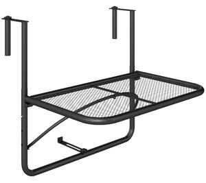 Outsunny Tavolino da Balcone Ringhiera Appeso Braccio con Ripiano Regolabile, Ferro, Nero 60 x 56.5 x 45 cm|Aosom