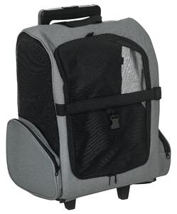 PawHut Trasportino Zaino 2 in 1 per Cani e Gatti con Tasche Laterali, Maniglia Telescopica e Ruote, 42x25x55cm, Grigio|Aosom