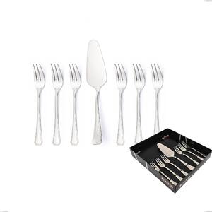 Confezione vetrina 7 pezzi dolce Savoia Argento 8 micron, Acciaio inox Aisi 304 Finitura Argentata, spessore argento 8 micron, spessore posata 3 mm