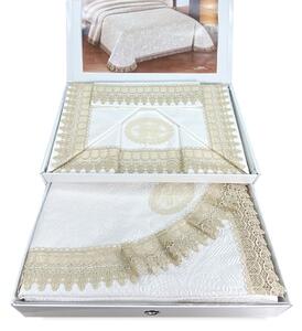 BAULETTO JENNY CON pizzo MACRAMÈ ECRÙ MATRIMONIALE lenzuolo e COPRILETTO idea SPOSA