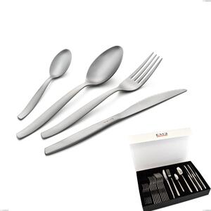 Set di posate 24 pezzi Shark Sabbiato in confezione panoramica a libro coltello economico, Acciaio 18/0 Acciaio Satinato, spessore 2 mm