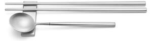 Set KYOTO SUSHI SABBIATO in acciaio 18.10 forgiato accoglie 3 posate, Chopstick 250 mm, Cucchiaio 183 mm finitura inox sabbiato pi� poggia posate